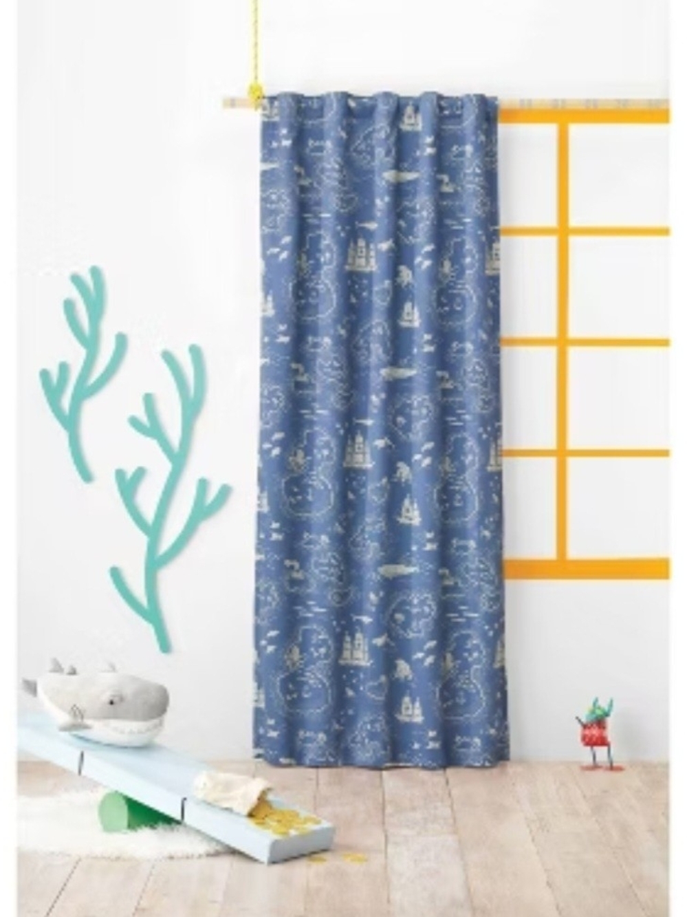 Pillowfort Blue Nautical Teasure Island Curtain Panels 54"X84"-2 Panels